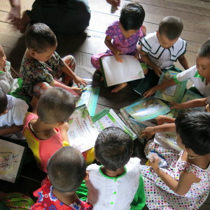 A group of children in a primary school class in Burma